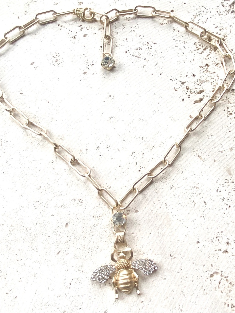 Gold Bee Pendant Necklace with Crystal Accents - Women Jewelry